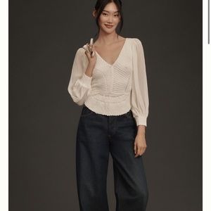 Anthropologie Cream V-Neck Sweater